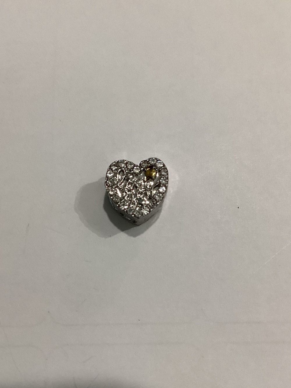 Silver Heart Charm with Clear and Yellow Stones
